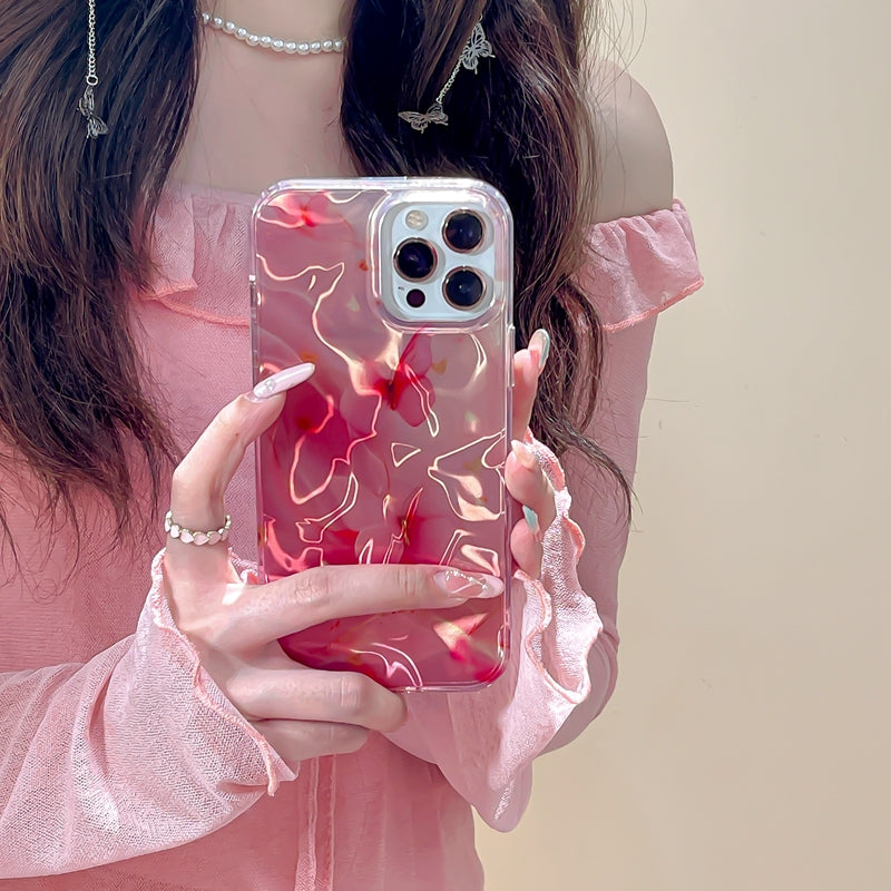 〖i810〗ピンクのスマホに合うケース,iphoneケースピンク,蝶々iPhone 14 15Proスマホケース