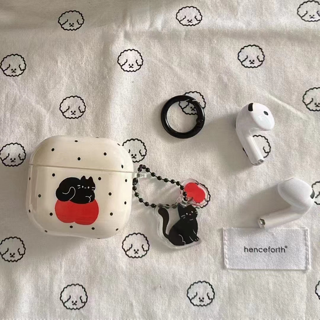 〖A067〗Airpods pro ケース 黒猫イヤホン/ Airpods 4 ケース