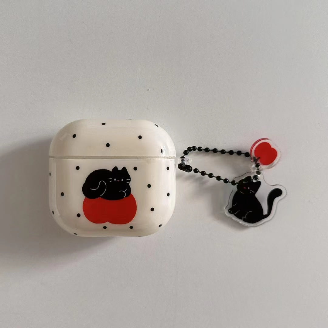 〖A067〗Airpods pro ケース 黒猫イヤホン/ Airpods 4 ケース