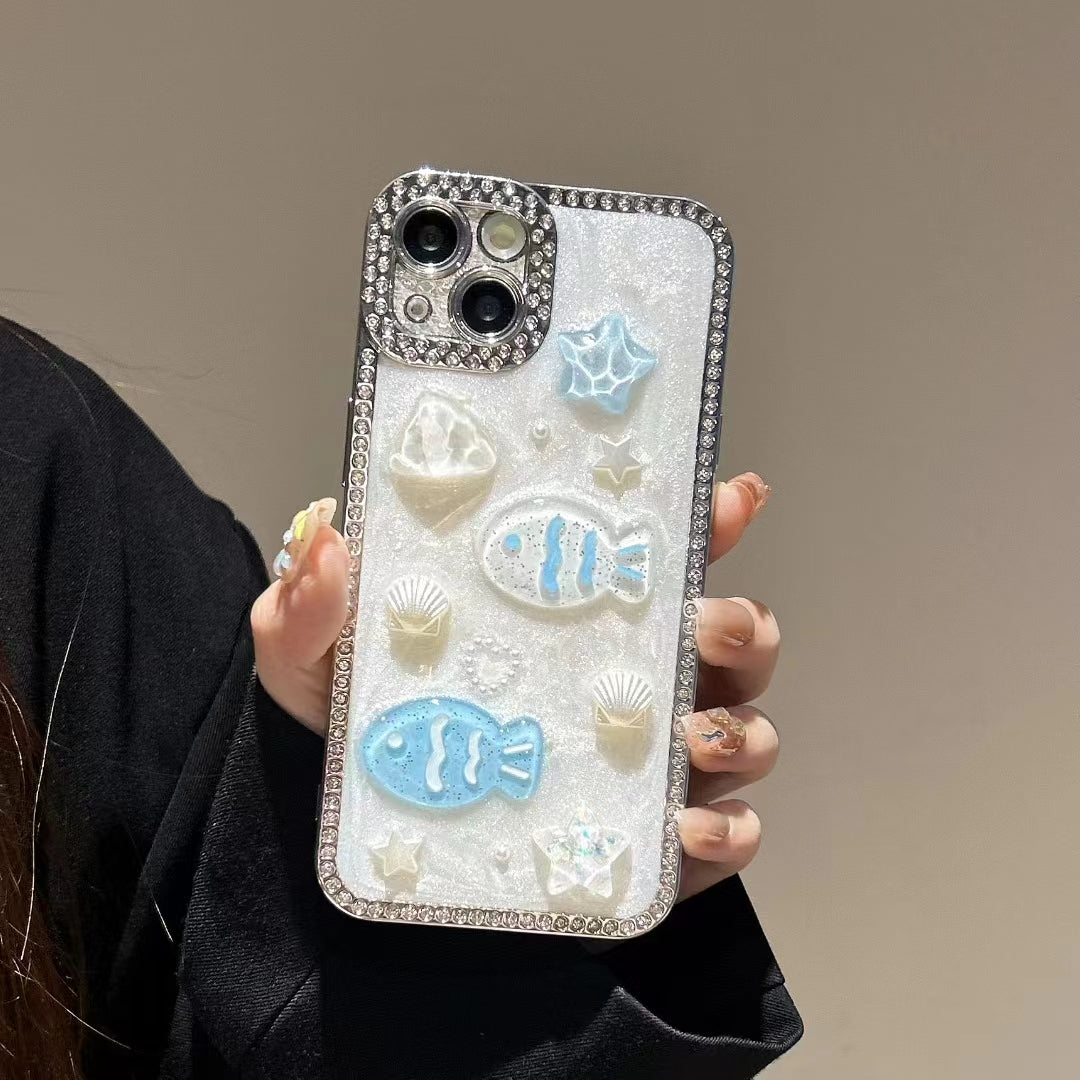 〖i946〗青い小魚が使えるアップル15ケース iPhone 16 16Pro