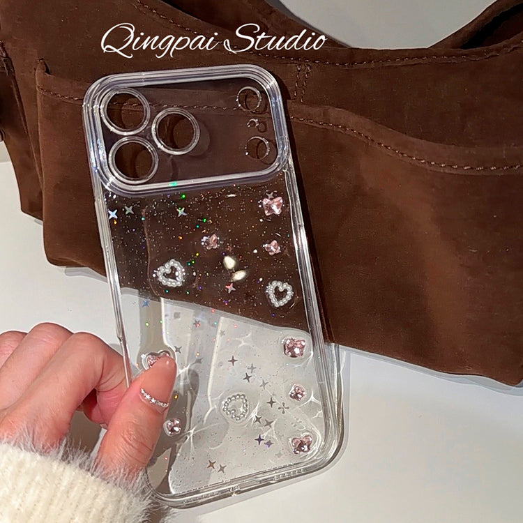 〖i965〗透明で立体的なデザイン，キラめくハートのラインストーンが煌めくiPhoneケース