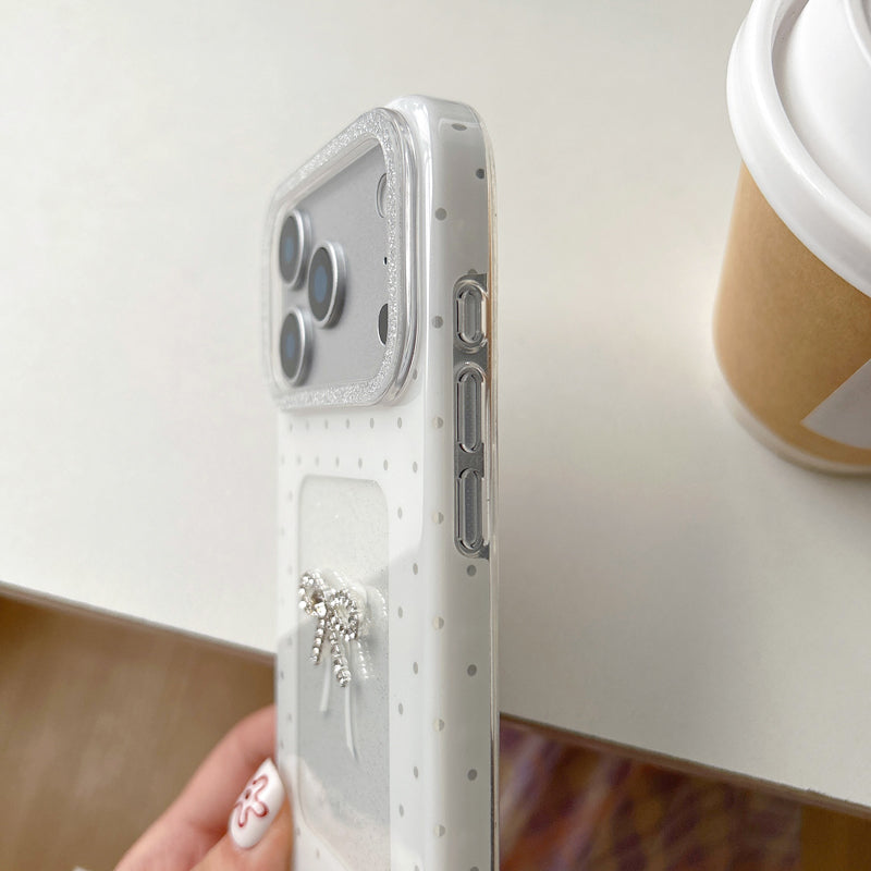 〖i952〗iPhone 水玉とリボンのスマホケース