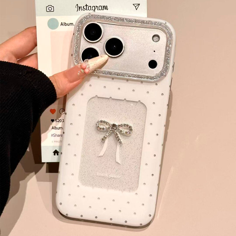 〖i952〗iPhone 水玉とリボンのスマホケース