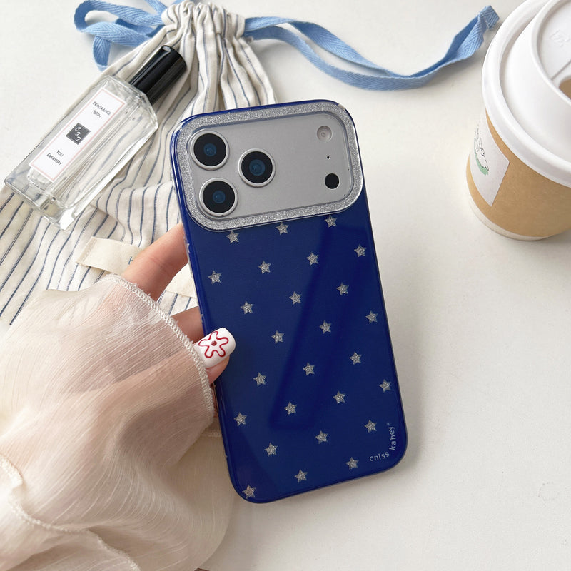 〖i959〗iPhone 17／17 Pro用 ブルーの星がいっぱいのスマホケース
