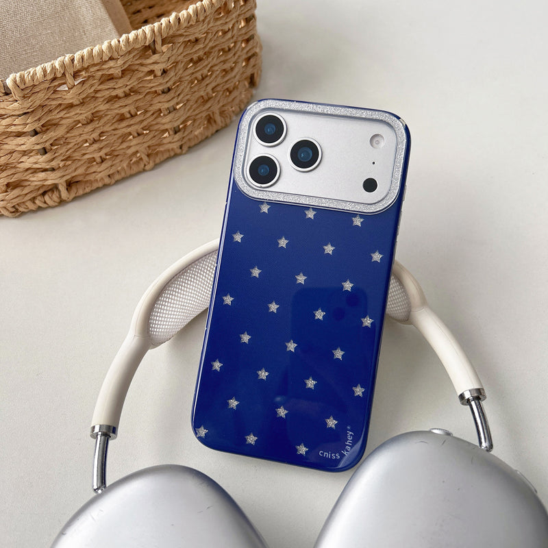 〖i959〗iPhone 17／17 Pro用 ブルーの星がいっぱいのスマホケース