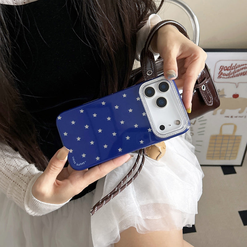 〖i959〗iPhone 17／17 Pro用 ブルーの星がいっぱいのスマホケース