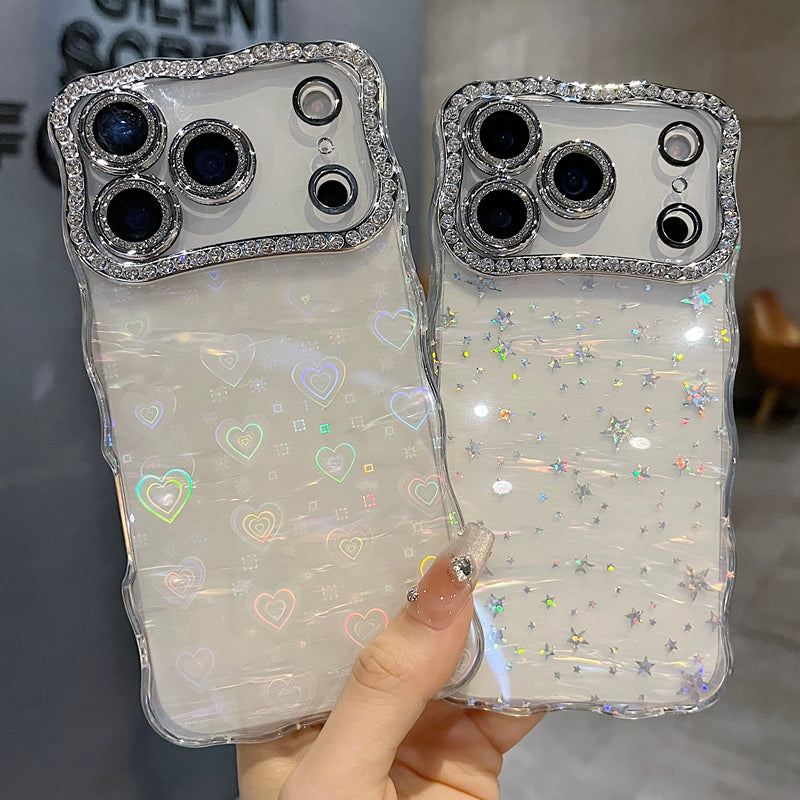 〖i962〗iPhone 17 17Pro キラキラのハートと星のスマホケース