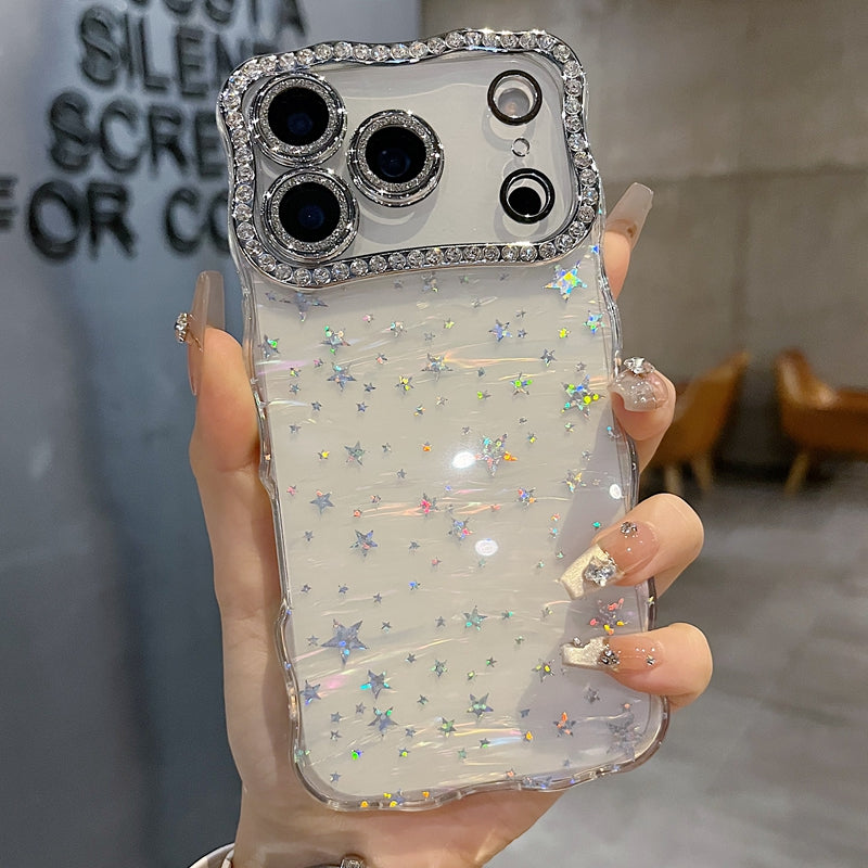 〖i962〗iPhone 17 17Pro キラキラのハートと星のスマホケース