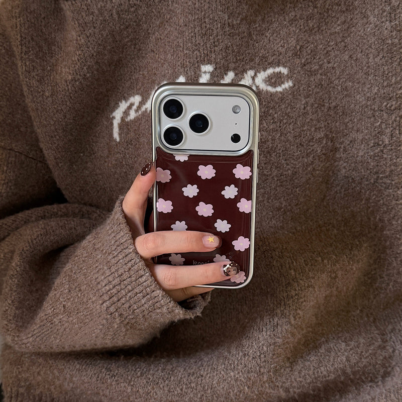 〖i963〗レトロフローラルなデザイン｜落ち着きのあるピンクベージュの iPhone ケース