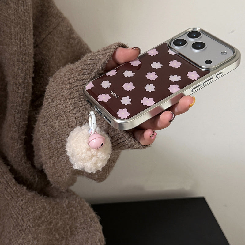 〖i963〗レトロフローラルなデザイン｜落ち着きのあるピンクベージュの iPhone ケース