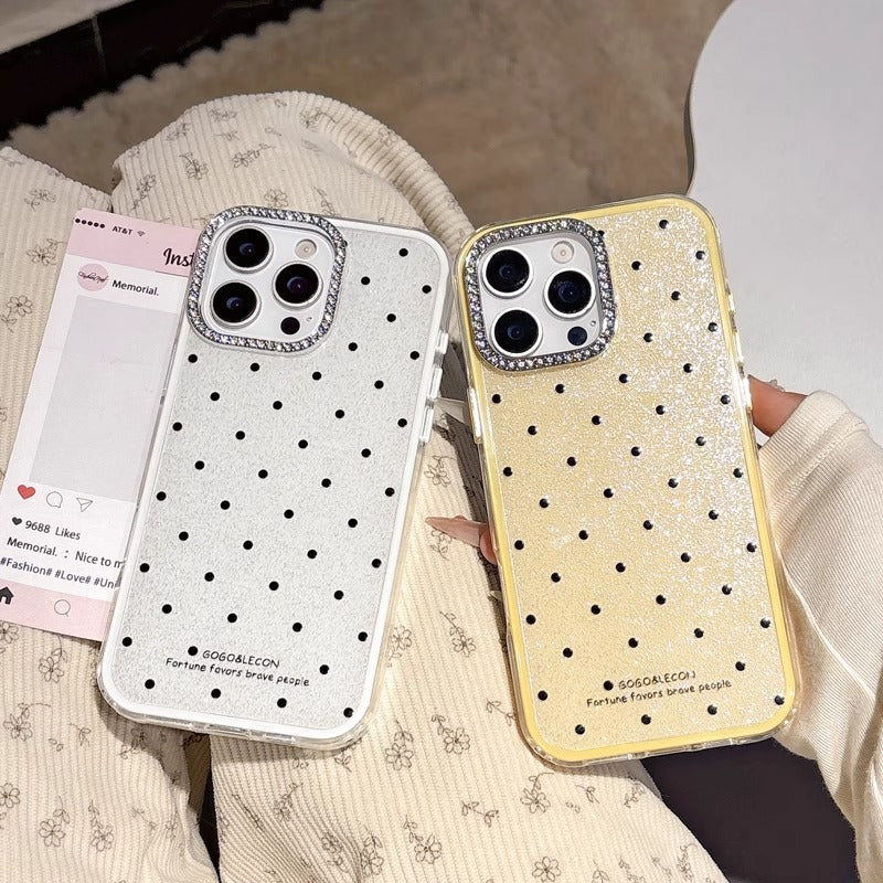 〖i943〗グリッター水玉模様のスマホケース,iPhone 15 16ケース