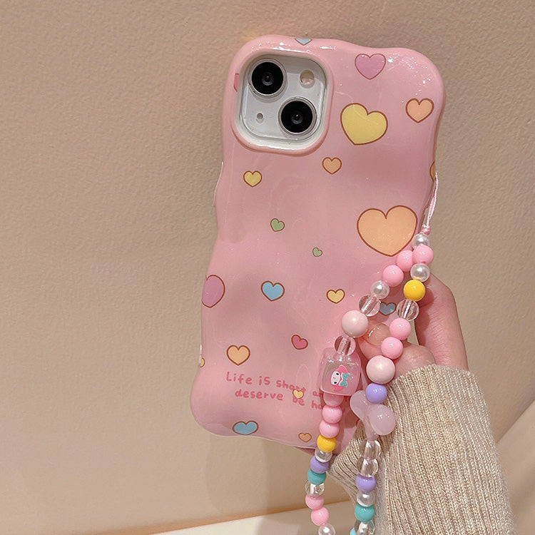 〖i690〗iPhone 15ケース,ピンクのハート携帯電話ケース iPhone 15Proスマホケース