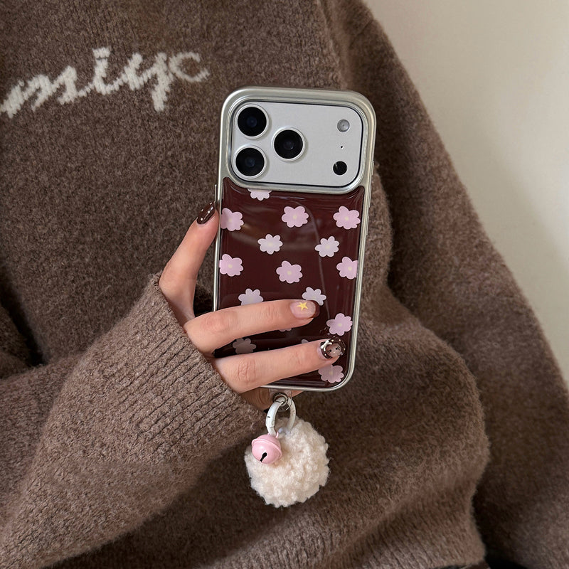 〖i963〗レトロフローラルなデザイン｜落ち着きのあるピンクベージュの iPhone ケース