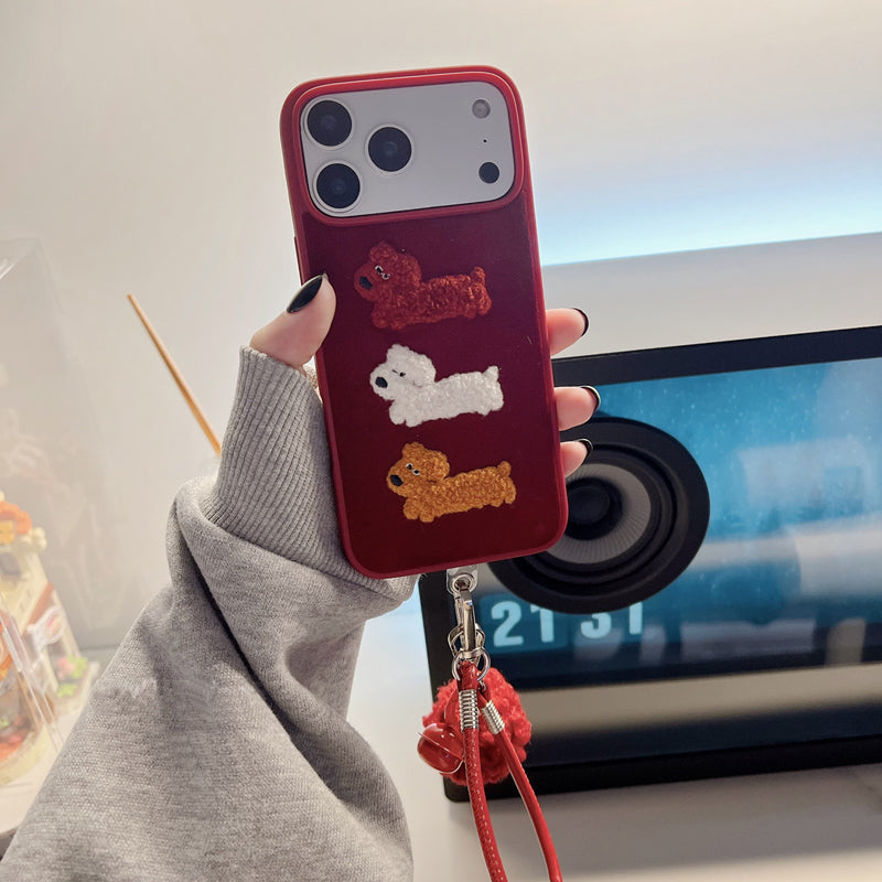 〖i985〗レッド・エンブロイダリー・イヌ ― iPhoneケース