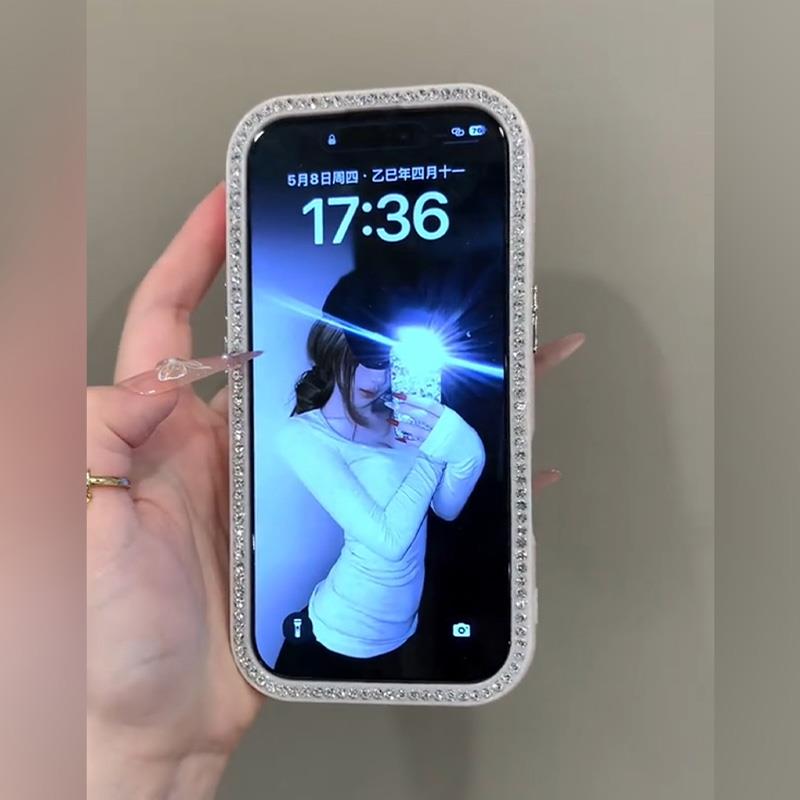 〖i976〗フラワー×ダイヤモンド×ラメ！きらめくボーダーが超豪華な人気爆発スマホケース