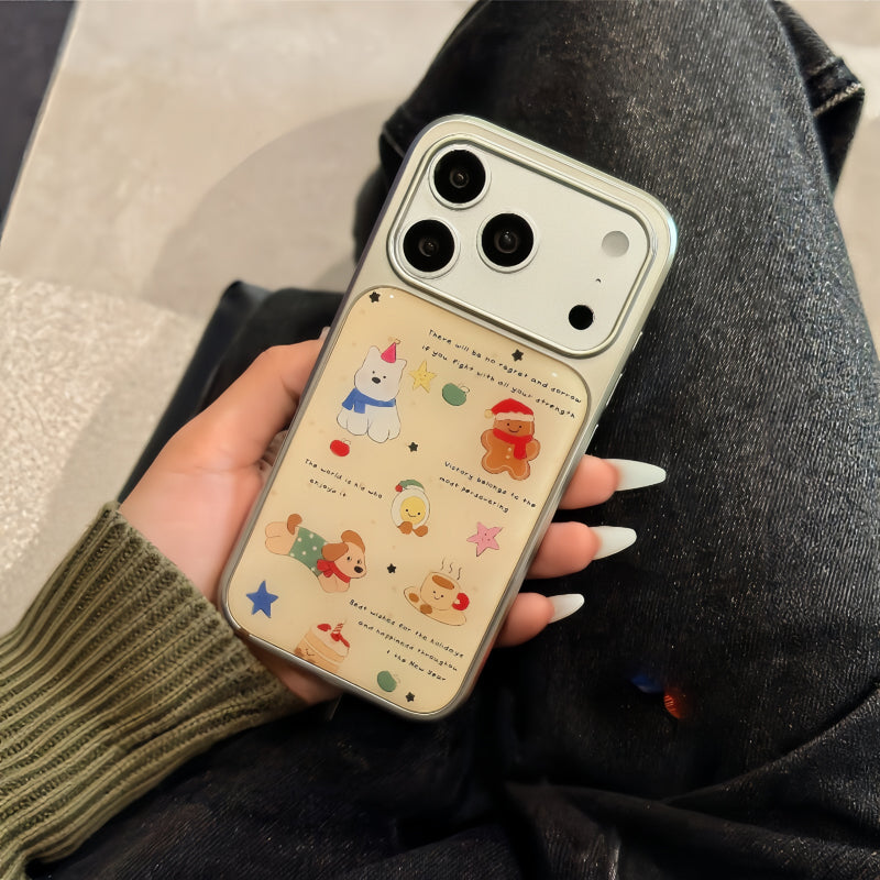 〖i966〗子犬のイラストが可愛い 秋冬のカートゥーンiPhoneケース