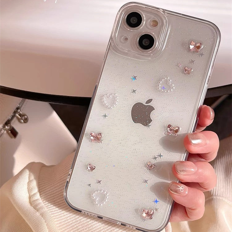 〖i965〗透明で立体的なデザイン，キラめくハートのラインストーンが煌めくiPhoneケース