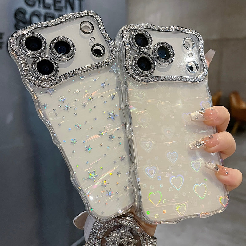 〖i962〗iPhone 17 17Pro キラキラのハートと星のスマホケース
