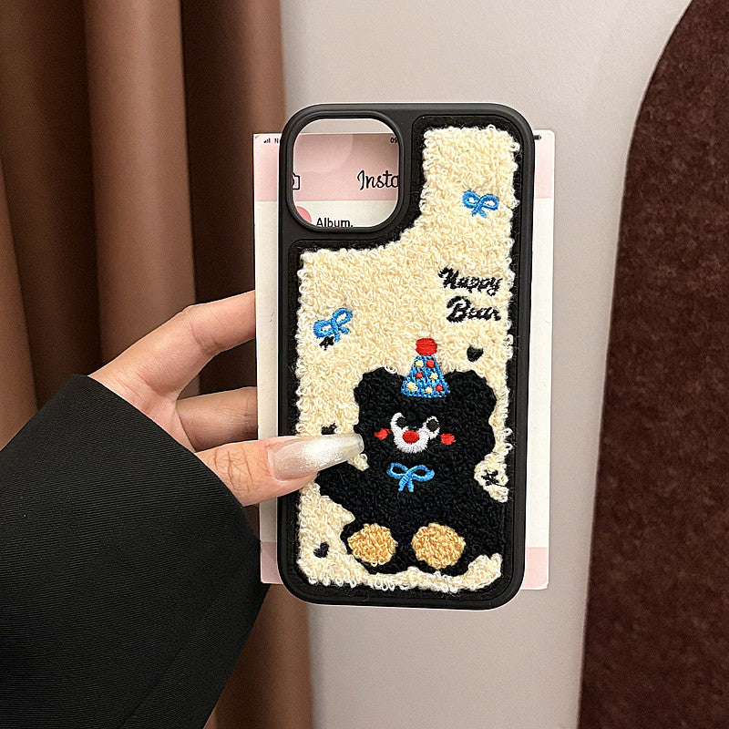 〖i872〗秋冬のぬいぐるみ携帯ケース,iPhone 16 ツキノワグマのスマホケース