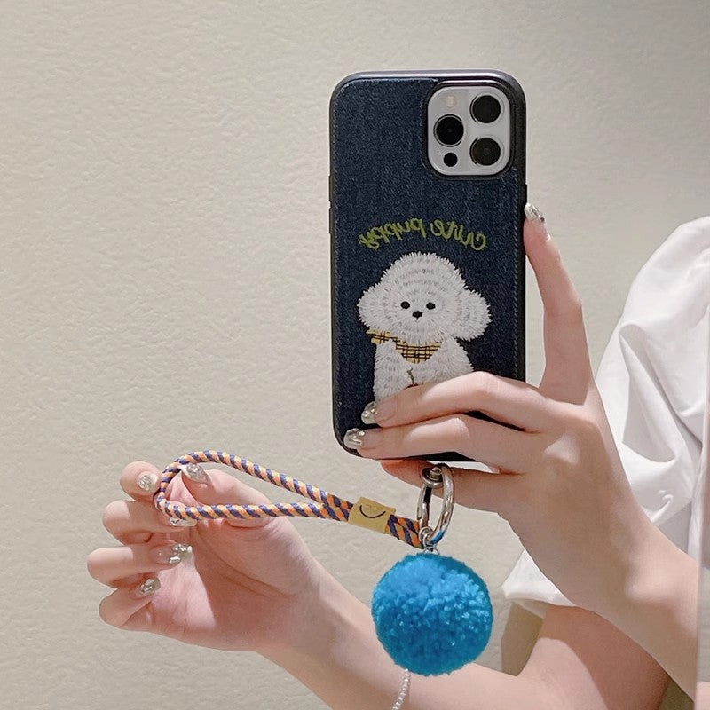〖i693〗iPhone15スマホケース犬柄,14Proスマホケース韓国刺繍,iPhone13ケース動物
