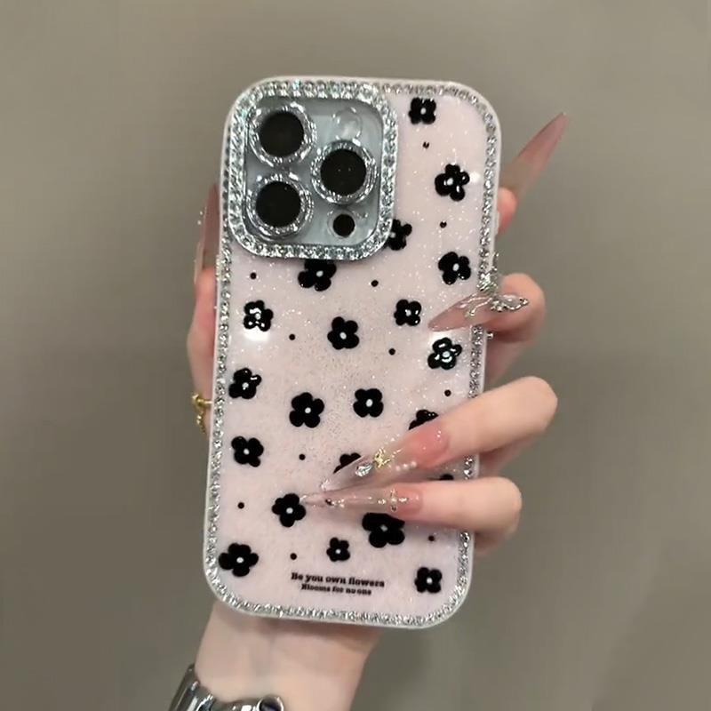 〖i976〗フラワー×ダイヤモンド×ラメ！きらめくボーダーが超豪華な人気爆発スマホケース