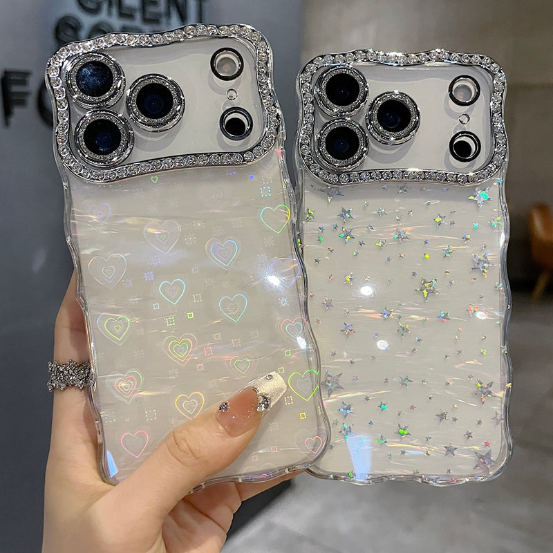 〖i962〗iPhone 17 17Pro キラキラのハートと星のスマホケース