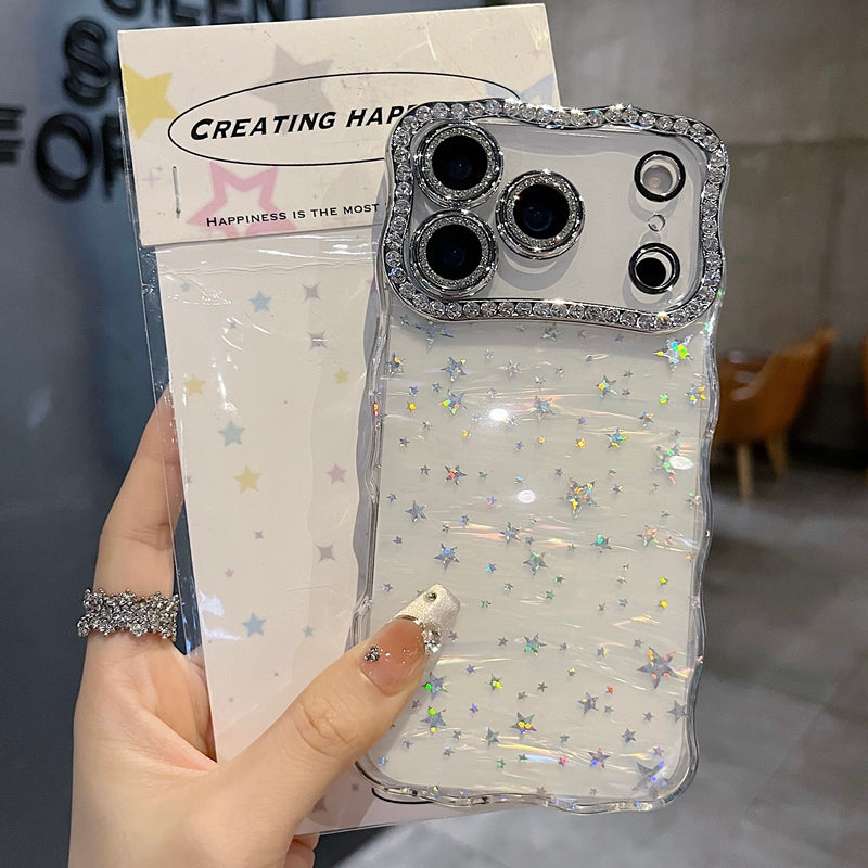 〖i962〗iPhone 17 17Pro キラキラのハートと星のスマホケース