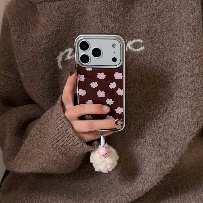 〖i963〗レトロフローラルなデザイン｜落ち着きのあるピンクベージュの iPhone ケース