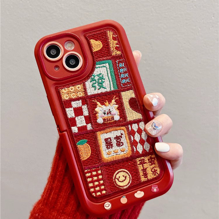 〖i755〗iPhone15ケース刺繍 ,iPhone13赤似合うケースおしゃれ,スマホケース 韓国 刺繍