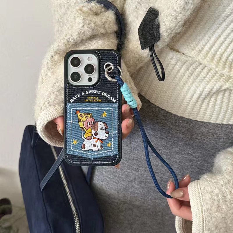 〖i973〗デニムのワンコカードケース付き iPhone 17 17Pro ケース