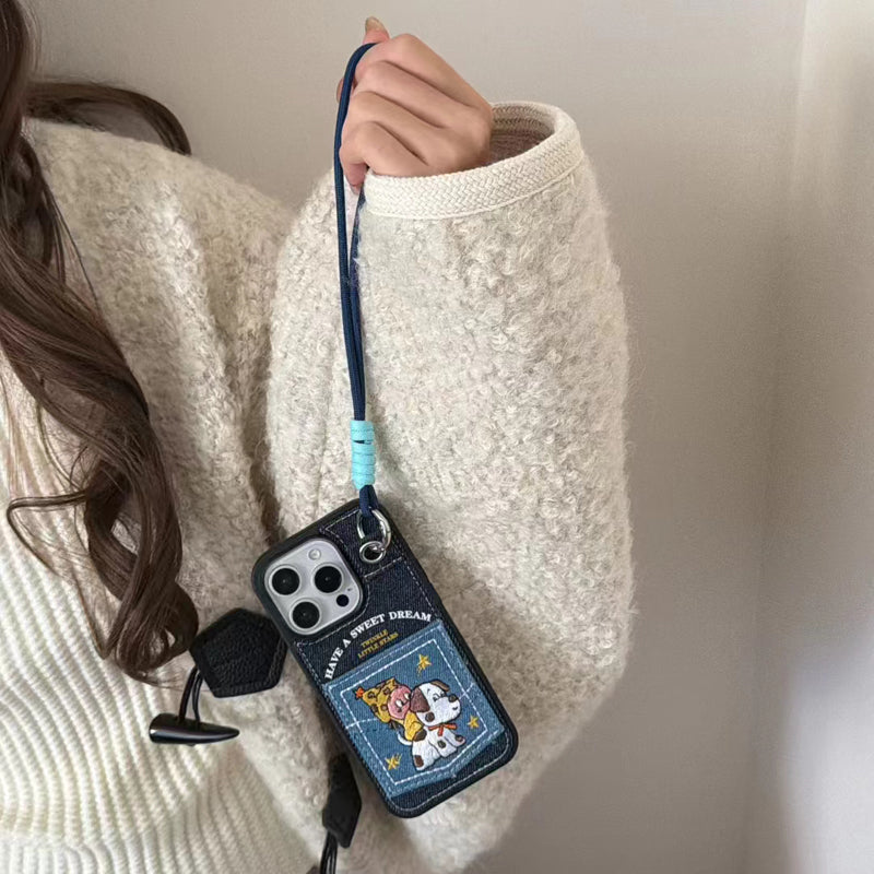〖i973〗デニムのワンコカードケース付き iPhone 17 17Pro ケース