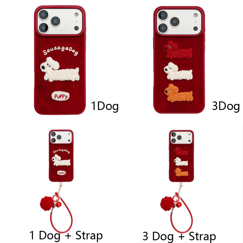 〖i985〗レッド・エンブロイダリー・イヌ ― iPhoneケース