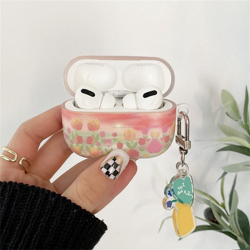 〖A024〗AirpodsPro用の油絵チューリップ AirPods1/2 ケース AirPodsPro ケース