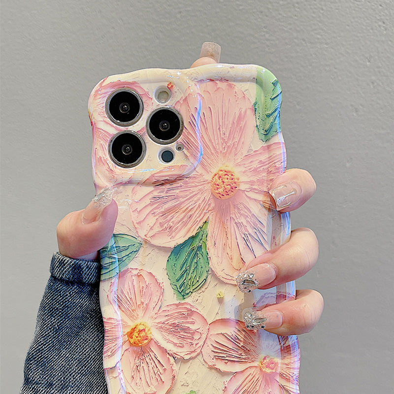 〖i447〗iPhone 13油絵ピンクの花,iPhone 13Pro フラワーズ,iPhone 12 14Pro Maxシンプルなスマホケース