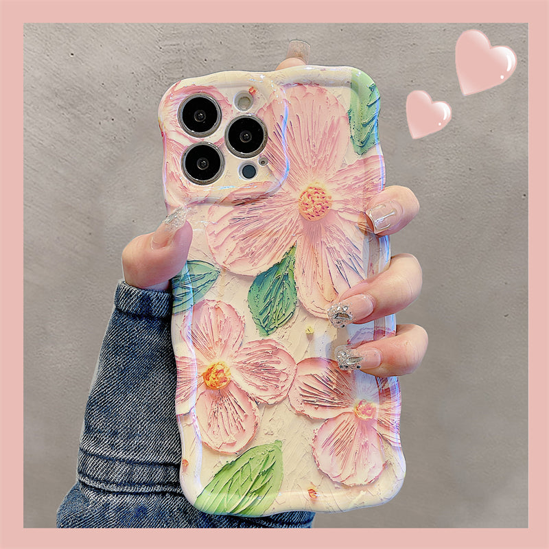 〖i447〗iPhone 13油絵ピンクの花,iPhone 13Pro フラワーズ,iPhone 12 14Pro Maxシンプルなスマホケース