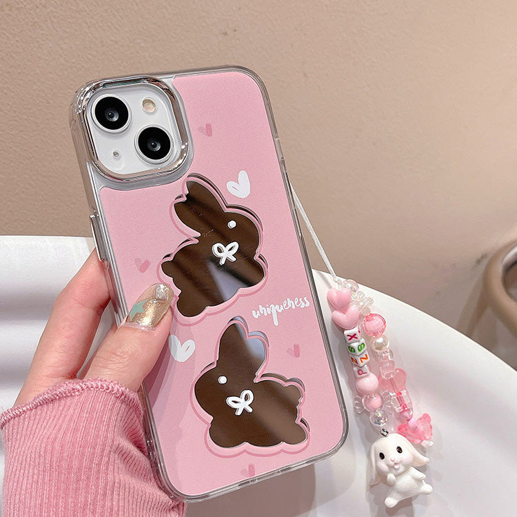 〖i589〗 かわいいスマホケース iPhone 11 12 13 14 Pro Maxに適用、かわいい漫画のウサギの携帯電話ケース ミラー付き 携帯電話ケース