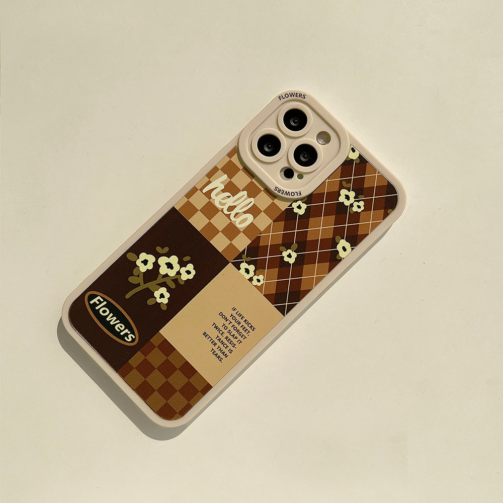 〖i300〗iPhone スマホケース かわいい格子縞のファッションフラワースマホケース