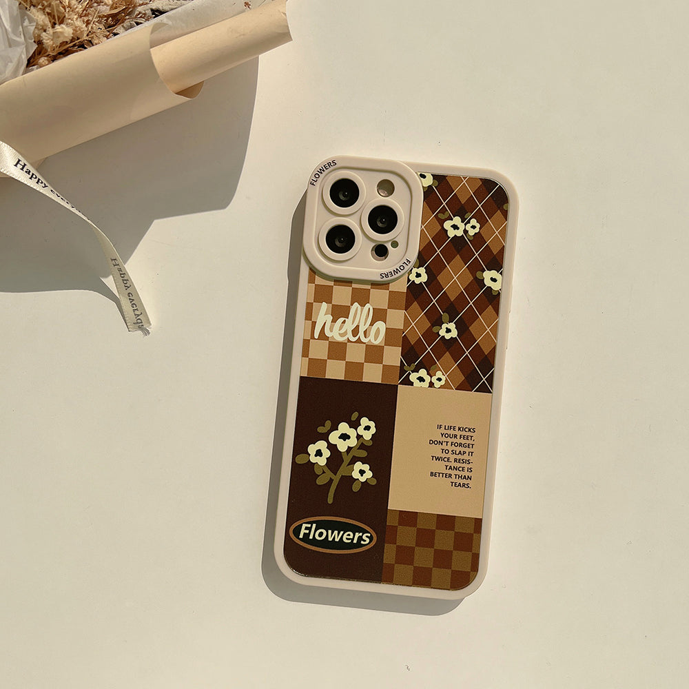 〖i300〗iPhone スマホケース かわいい格子縞のファッションフラワースマホケース